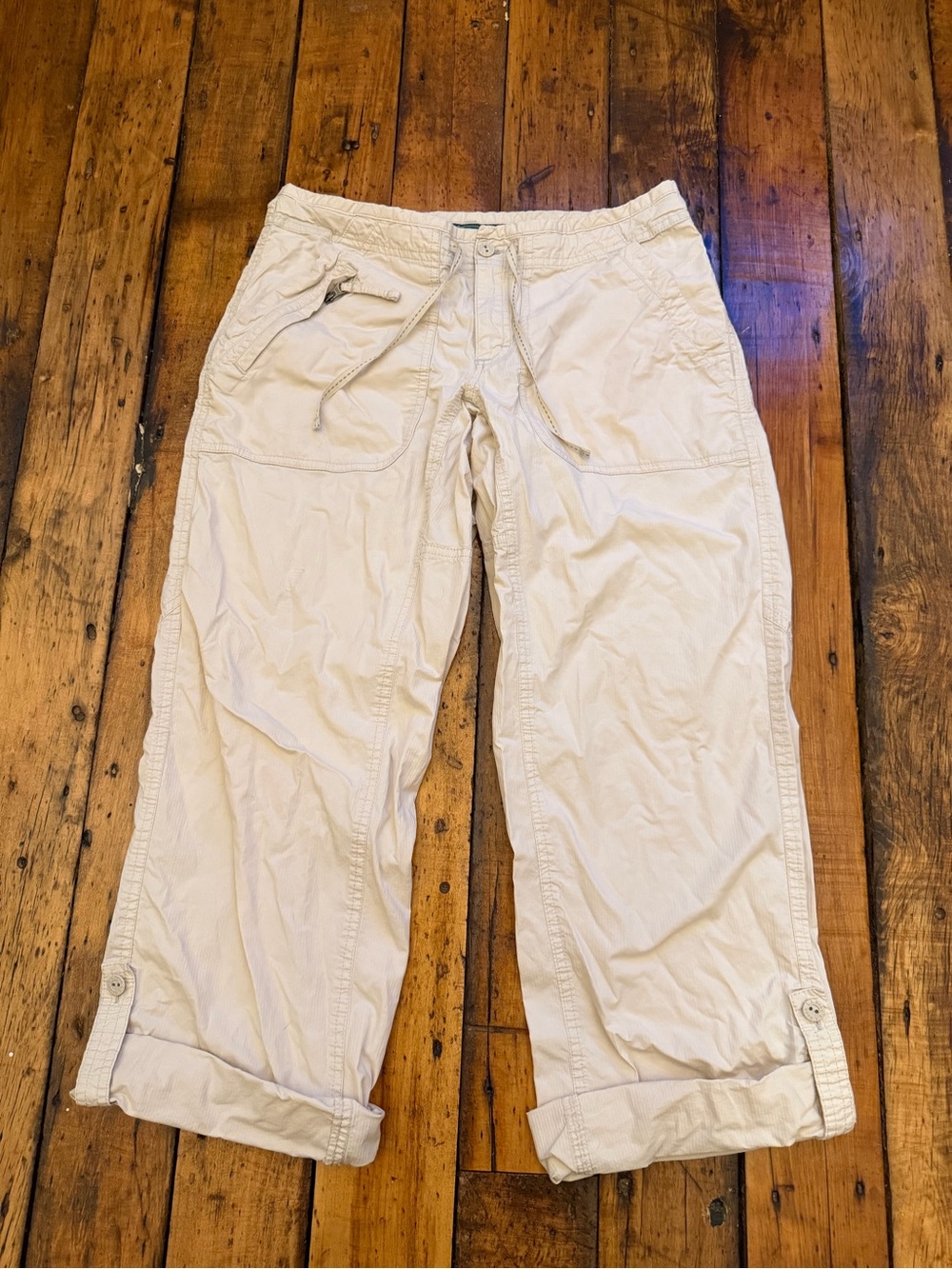 L.L.Bean Women's Beige light weight camp Pants rolled up